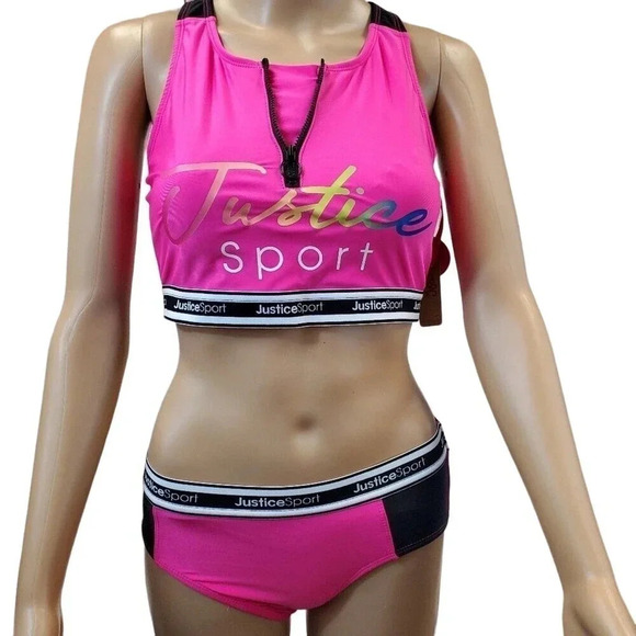 JUSTICE GIRLS Pink and Black Two Piece Swimsuit GIRLS XL 16/18 - Picture 1 of 11